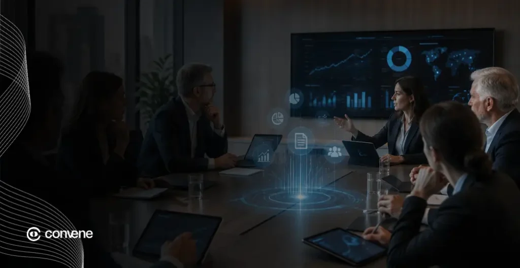 se observan directores y consejeros de empresas utilizando software de toma de decisiones en sesión